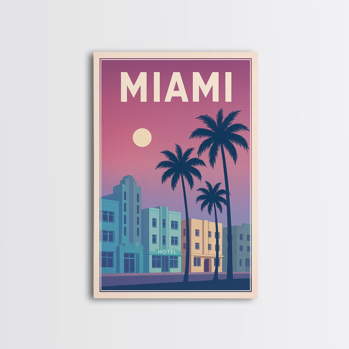 Miami Florida Travel Poster, Canvas Print, Classic Poster Art, Miami Poster Print, City Art Print, Watercolor Skyline Art, Travel Art