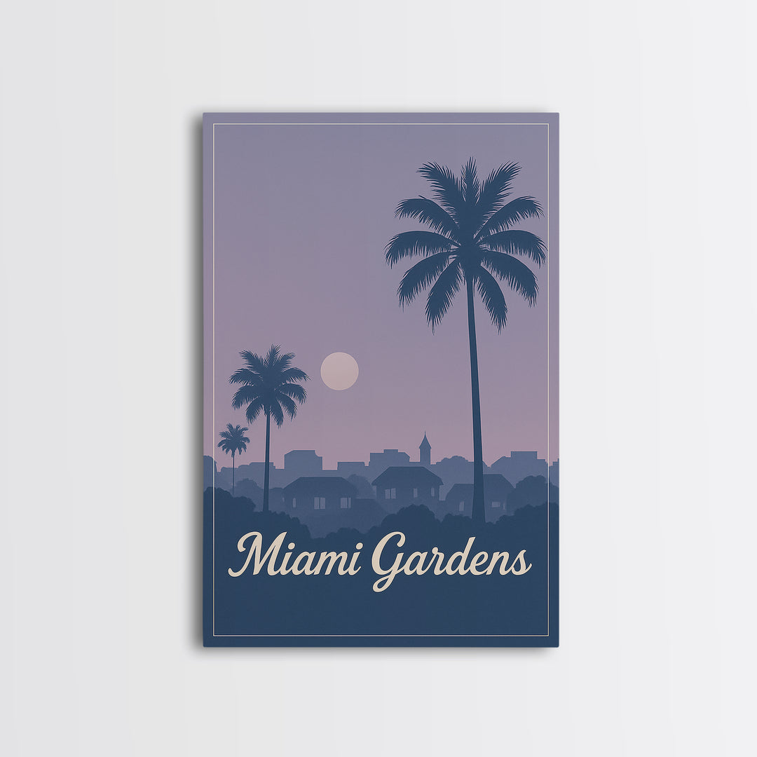 Miami Gardens Travel Poster, Canvas Print, Vintage Travel Poster Art, Miami Gardens Art Print, Living Room Wall Art, Travel Wall Art