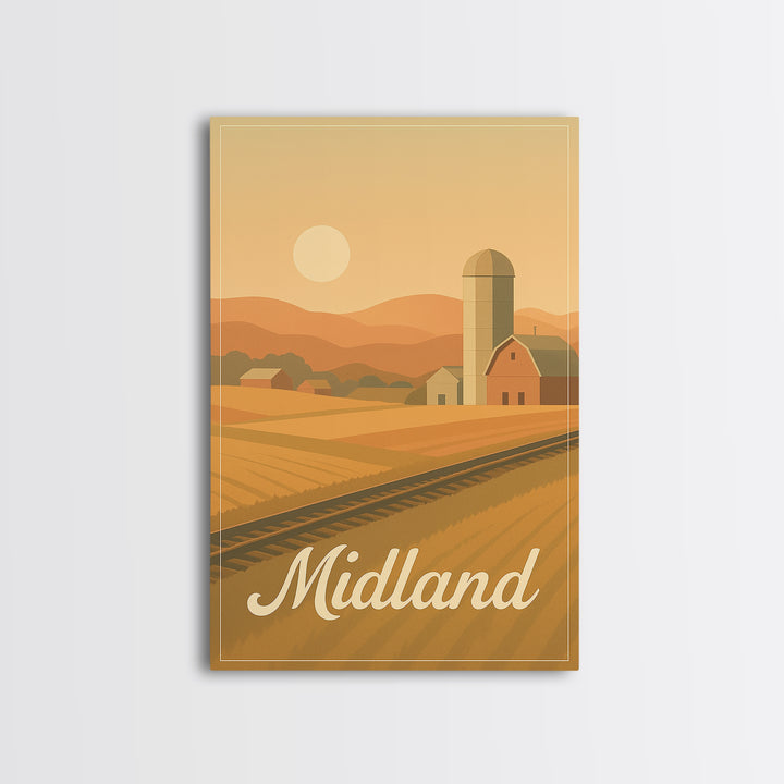 Midland Texas Travel Poster, Framed Canvas Print, Classic Travel Poster Art, Midland Wall Art, Travel Wall Art, Gift For Travelers