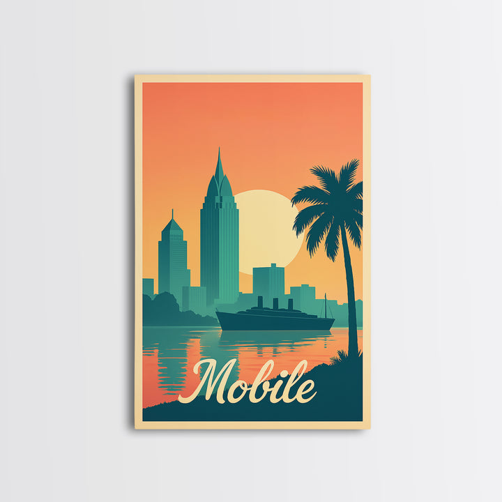 Mobile Alabama Travel Poster, Framed Canvas Print, Classic Travel Poster Art, Mobile Poster Print, Gift For Travelers, Travel Wall Decor