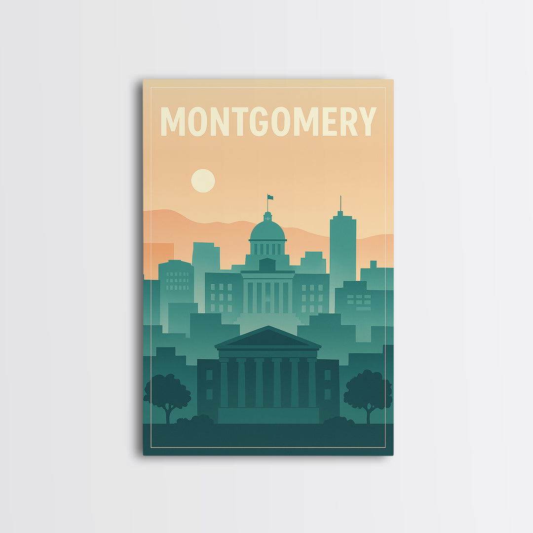 Montgomery Travel Poster, Canvas Print, Mid Century City Wall Art, Montgomery City Art, Mid Century Wall Art, Gift For Travelers
