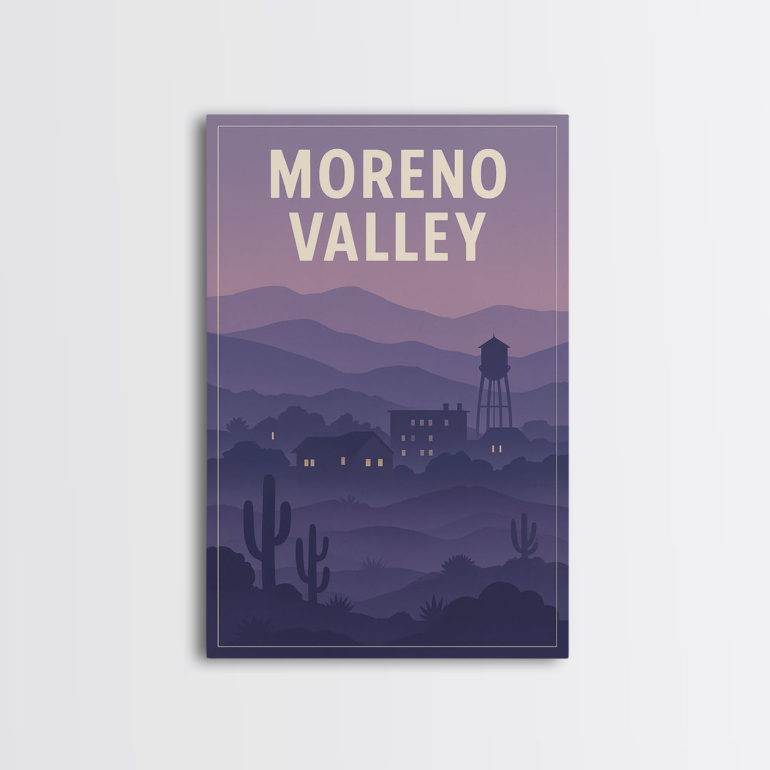 Moreno Valley California Travel Poster, Canvas Print, Retro Sunset Skyline Art, Moreno Valley Art Print, Wanderlust Decor, City Art Print