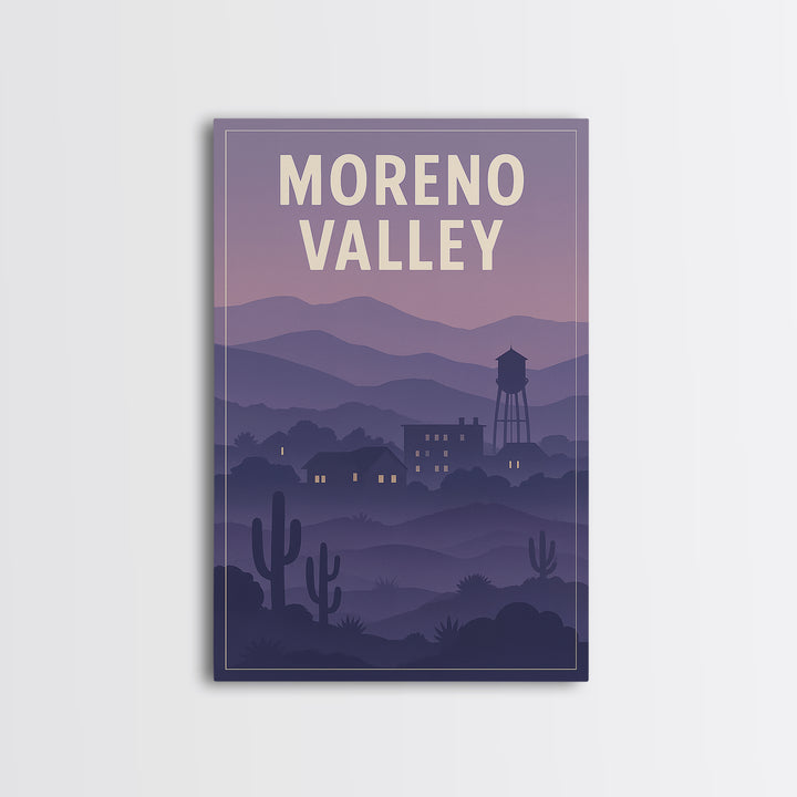 Moreno Valley California Travel Poster, Canvas Print, Retro Sunset Skyline Art, Moreno Valley Art Print, Wanderlust Decor, City Art Print