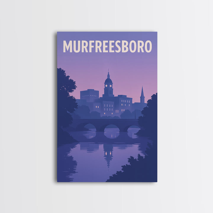 Murfreesboro Tennessee Travel Poster, Canvas Print, Classic Poster Art, Murfreesboro Poster Print, Skyline Art, Watercolor Downtown Skyline