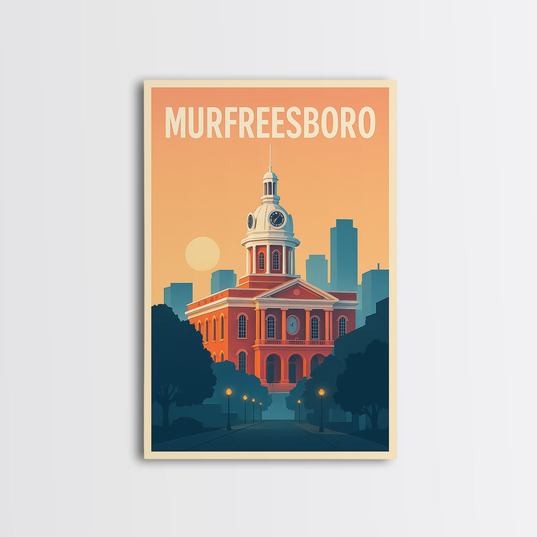 Murfreesboro Travel Poster, Canvas Print, Retro Sunset Skyline Art, Murfreesboro Poster Print, Fine Art Print, Travel Wall Decor