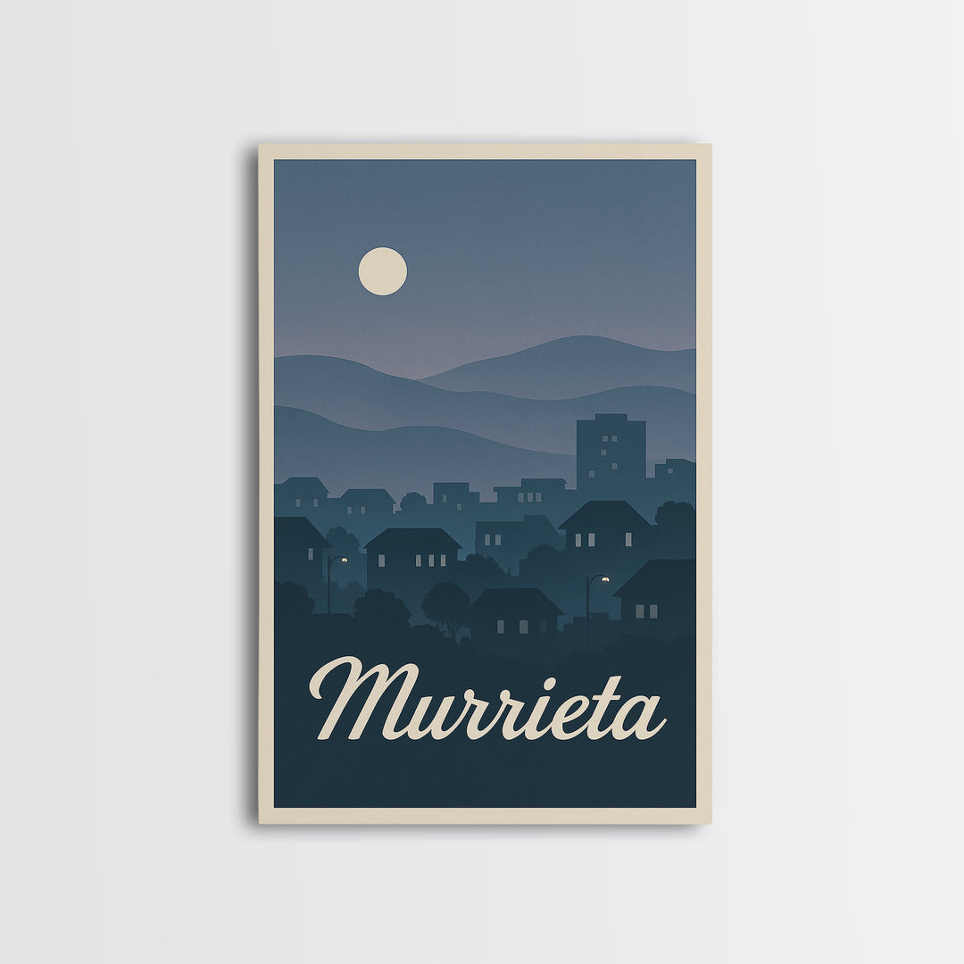 Murrieta Travel Poster, Framed Canvas Print, Mid Century City Wall Art, Murrieta Art Print, Gift For Travelers, Vintage City Poster