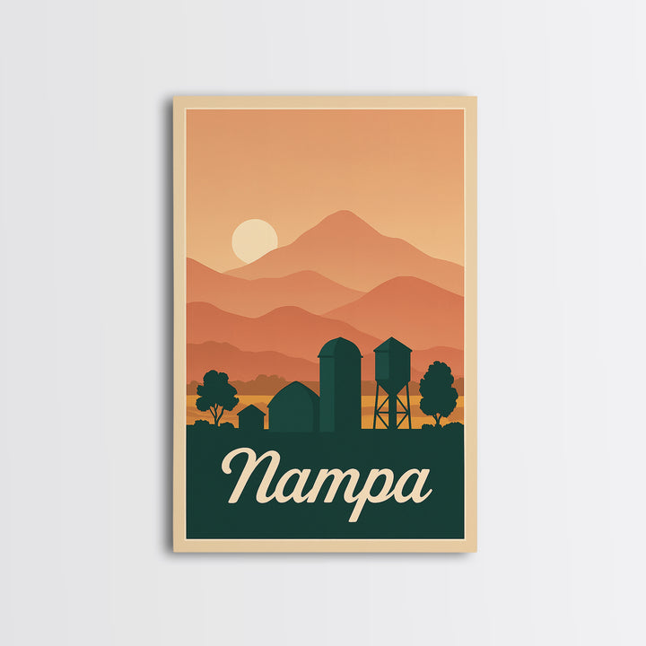 Nampa Idaho Travel Poster, Canvas Print, Retro Sunset Skyline Art, Nampa Poster Print, City Art Print, City Travel Prints, Fine Art Print