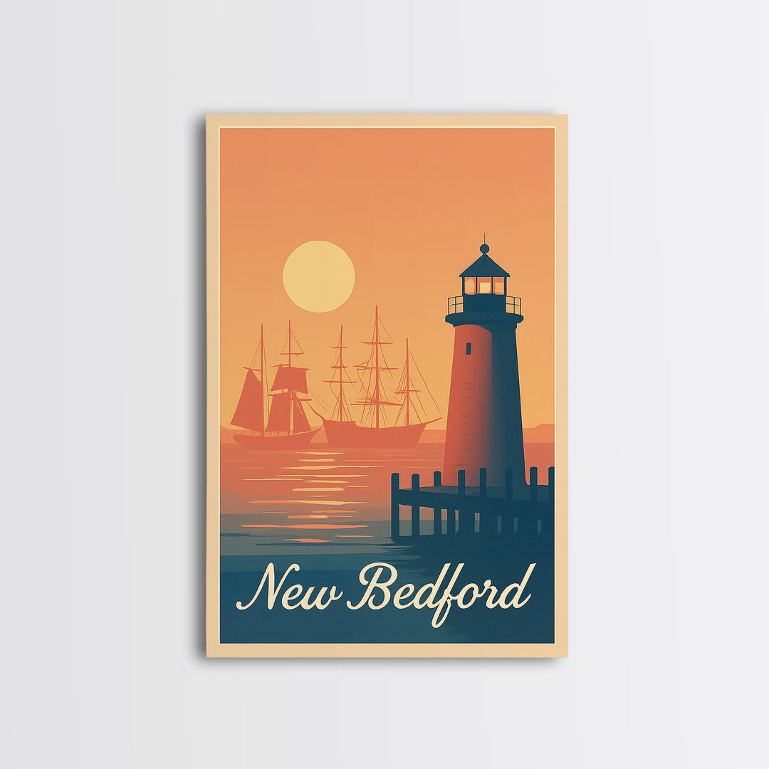 New Bedford Massachusetts Travel Poster, Canvas Print, Retro Sunset Skyline Art, New Bedford City Art, Travel Art Print, Travel Prints