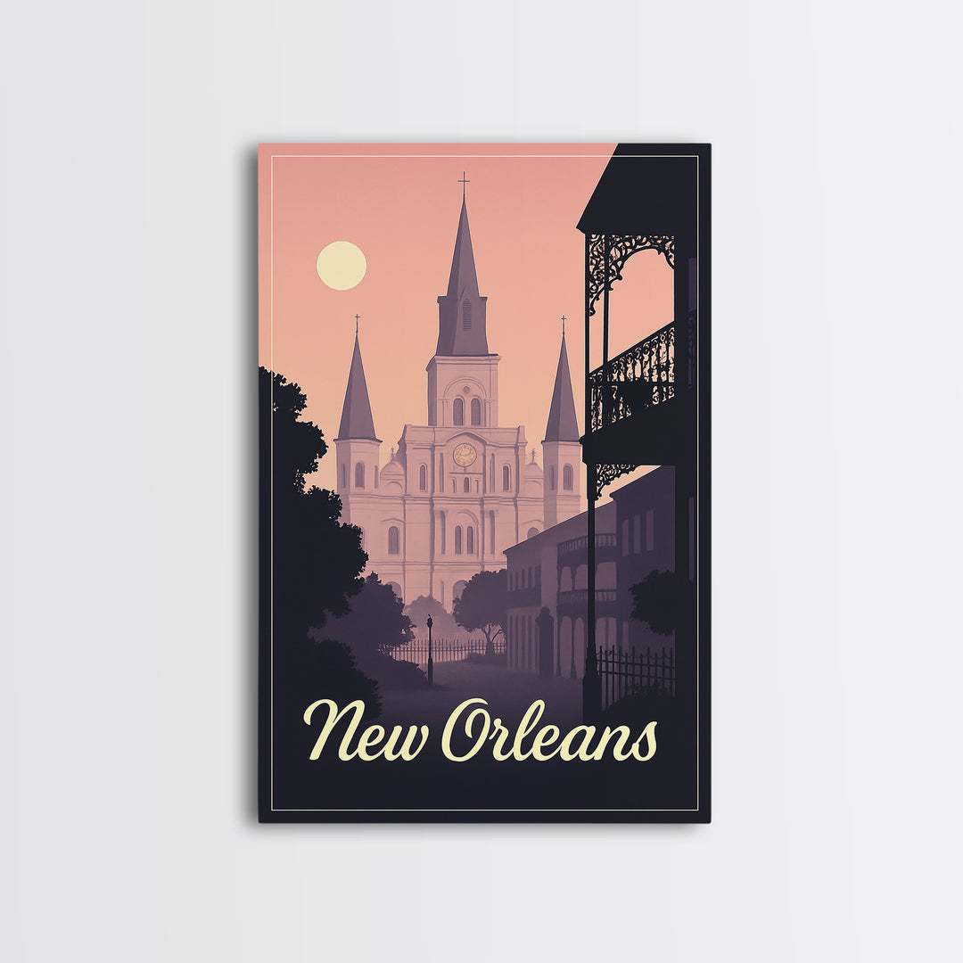 New Orleans Travel Poster, Canvas Print, Retro Sunset Skyline Art, New Orleans City Art, Vintage City Poster, City Illustration