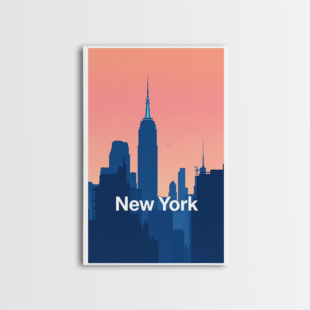New York Travel Poster, Framed Canvas Print, Retro Sunset Skyline Art, New York City Art, City Art Print, Modern Wall Decor, Poster Art