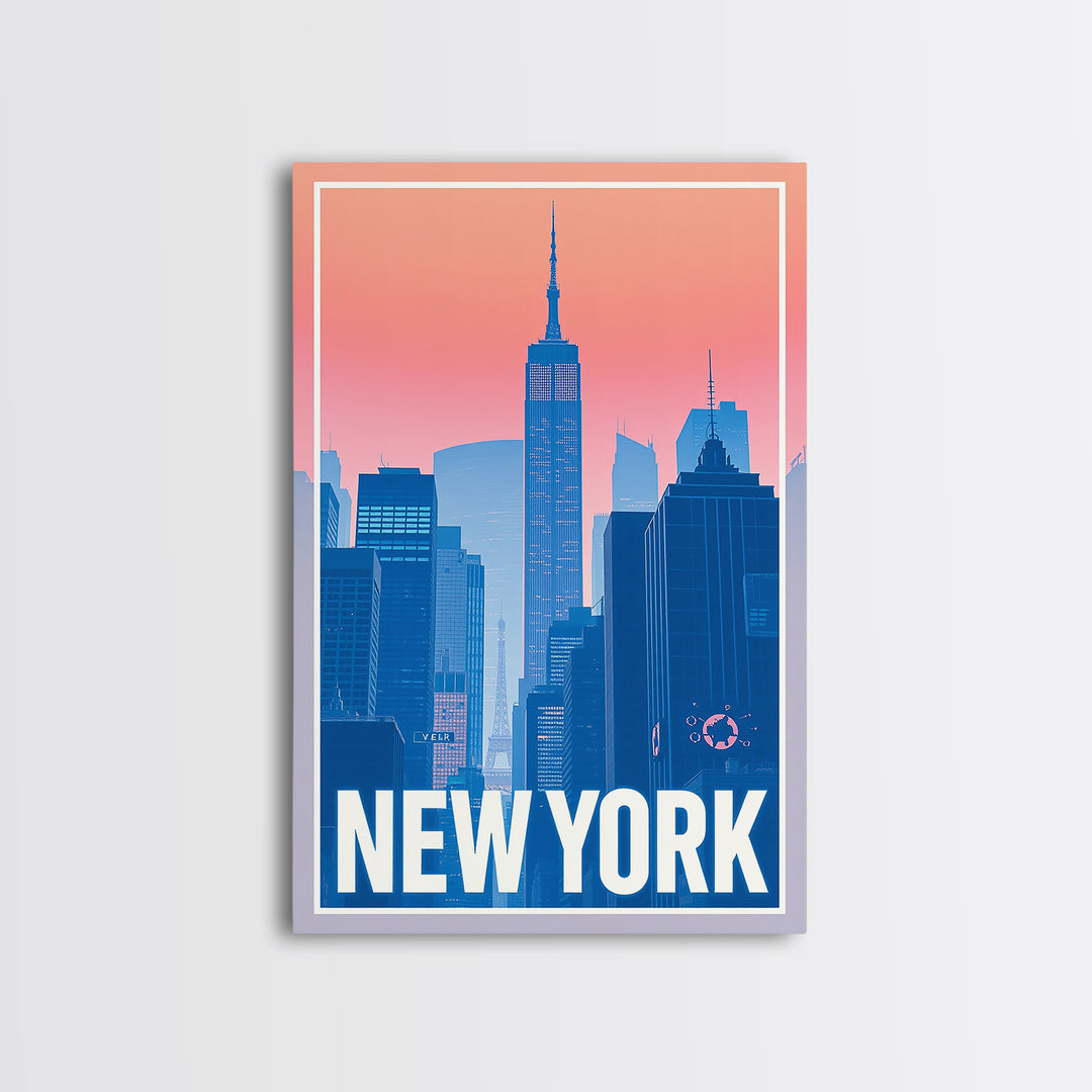 New York Travel Poster, Framed Canvas Print, Classic Travel Poster Art, New York City Art, Travel Poster Art, Watercolor Skyline