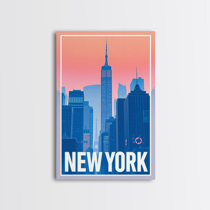 New York Travel Poster, Framed Canvas Print, Classic Travel Poster Art, New York City Art, Travel Poster Art, Watercolor Skyline