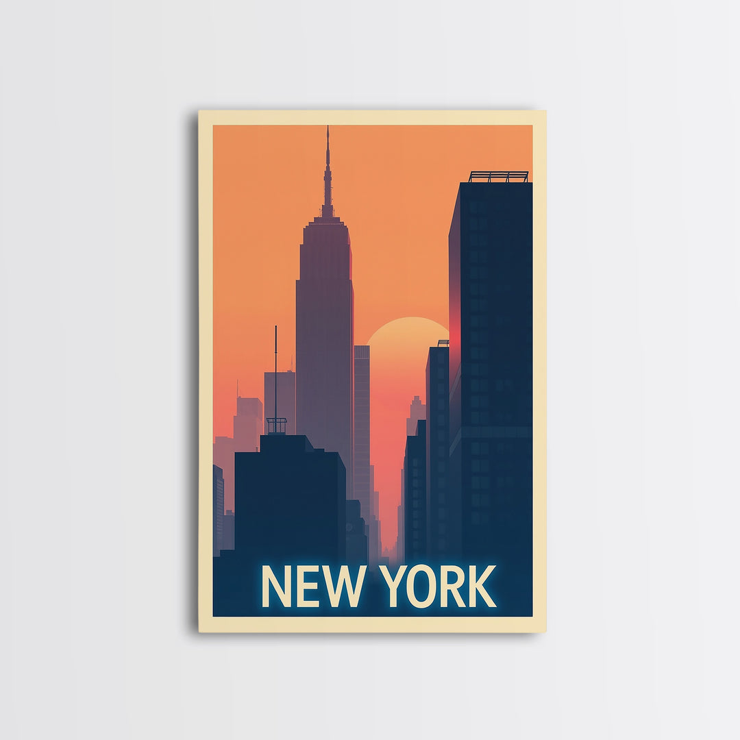 New York Travel Poster, Framed Canvas Print, Mid Century City Wall Art, New York City Art, Wanderlust Decor, Eclectic Wall Decor
