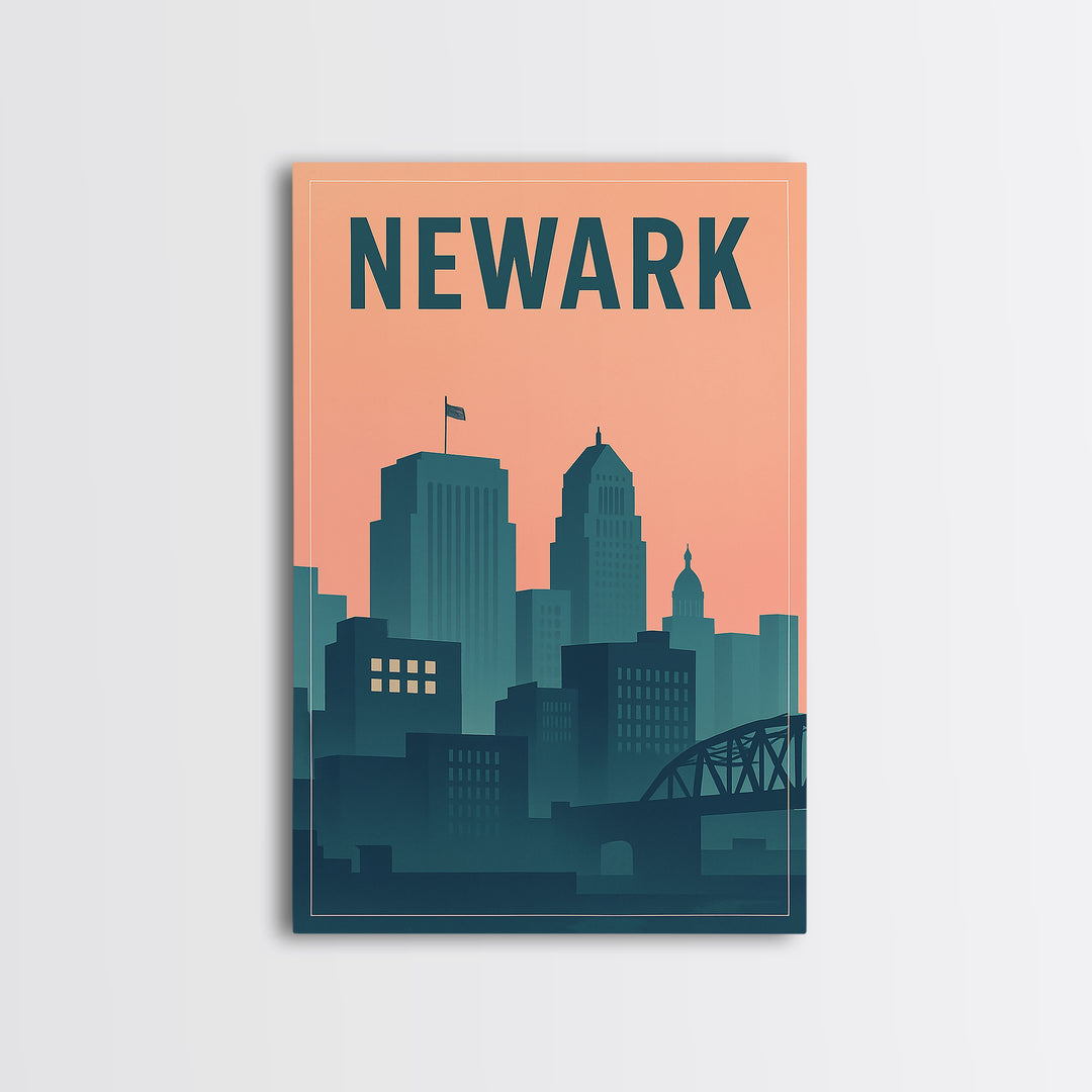 Newark Travel Poster, Canvas Print, Mid Century City Wall Art, Newark Art Print, Vintage City Art, Travel Art Print, City Illustration