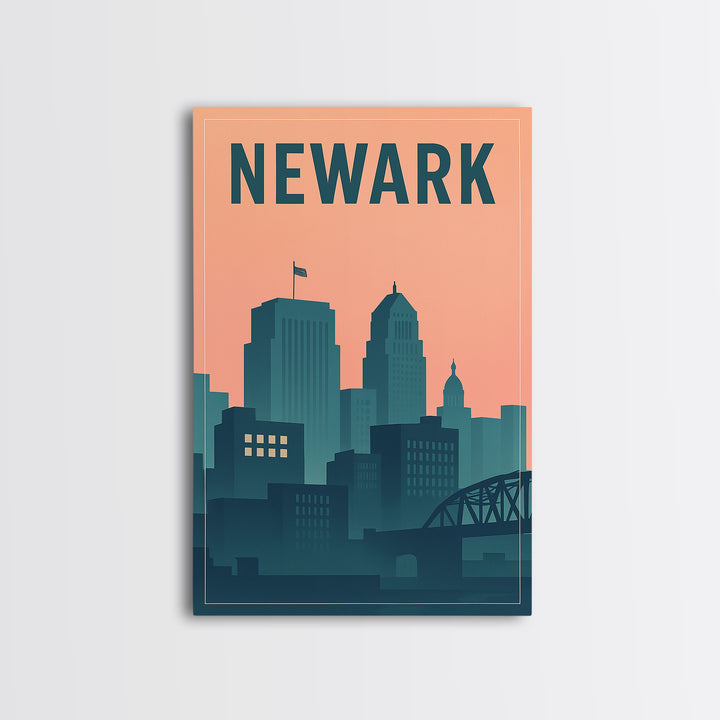 Newark Travel Poster, Canvas Print, Mid Century City Wall Art, Newark Art Print, Vintage City Art, Travel Art Print, City Illustration