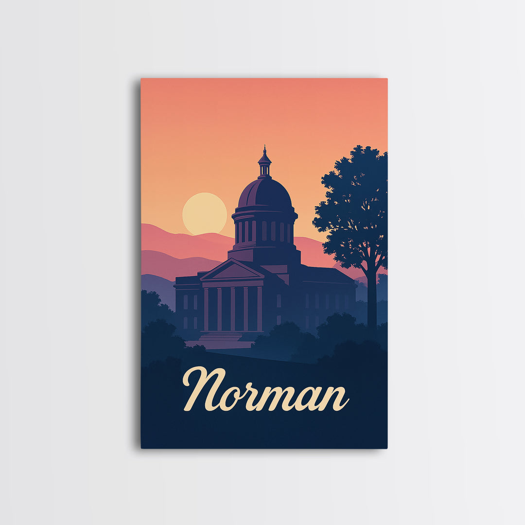 Norman Oklahoma Travel Poster, Framed Canvas Print, Mid Century City Wall Art, Norman City Art, Vintage Travel Print, Retro Travel Print