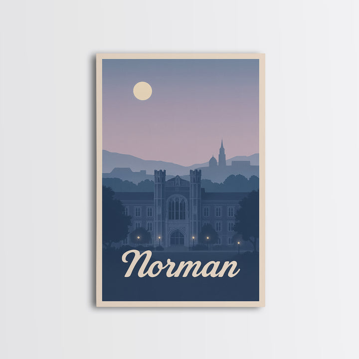 Norman Travel Poster, Framed Canvas Print, Classic Travel Poster Art, Norman City Art, Retro Travel Print, Mid Century Wall Art