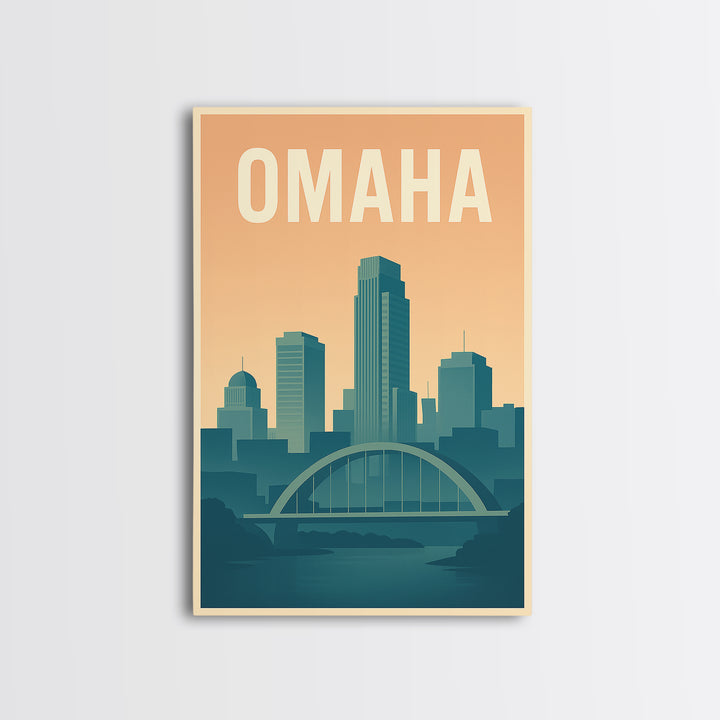 Omaha Travel Poster, Framed Canvas Print, Mid Century City Wall Art, Omaha Wall Art, Travel Wall Decor, Mid Century Wall Art, Wall Art