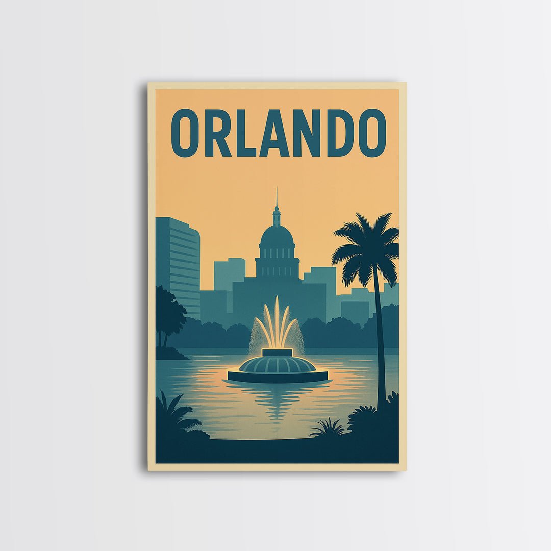 Orlando Travel Poster, Framed Canvas Print, Classic Travel Poster Art, Orlando Travel Art, Vintage Travel Art, Mid Century Wall Art