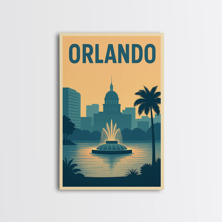 Orlando Travel Poster, Framed Canvas Print, Classic Travel Poster Art, Orlando Travel Art, Vintage Travel Art, Mid Century Wall Art