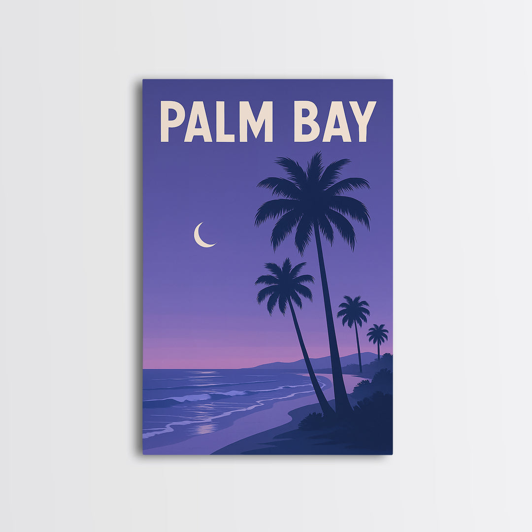 Palm Bay Florida Travel Poster, Canvas Print, Retro Sunset Skyline Art, Palm Bay Poster Print, Poster Art, Wanderlust Decor, Travel Gift