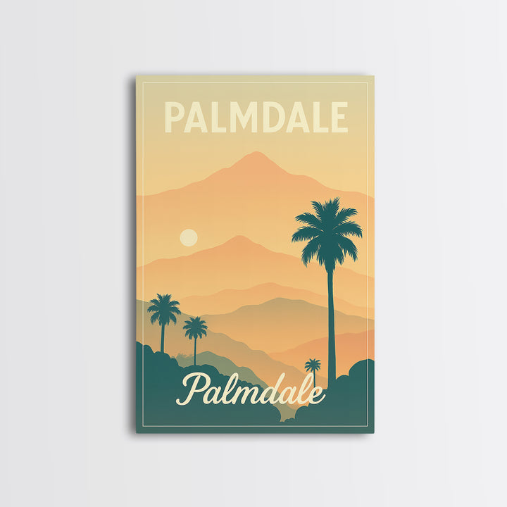 Palmdale California Travel Poster, Canvas Print, Retro Sunset Skyline Art, Palmdale Poster Print, Wanderlust Decor, Travel Art, City Poster