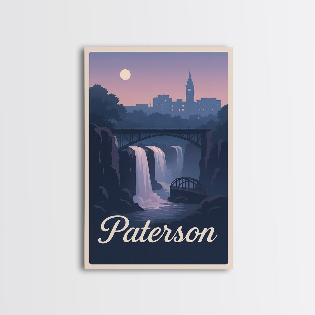 Paterson Travel Poster, Framed Canvas Print, Mid Century City Wall Art, Paterson Poster Print, Travel Poster Set, Gift For Travelers