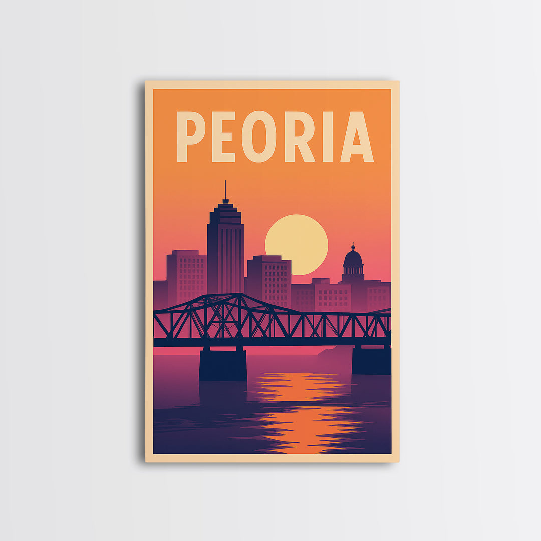 Peoria Travel Poster, Framed Canvas Print, Mid Century City Wall Art, Peoria City Art, Home Office Decor, City Art Print, City Travel Prints