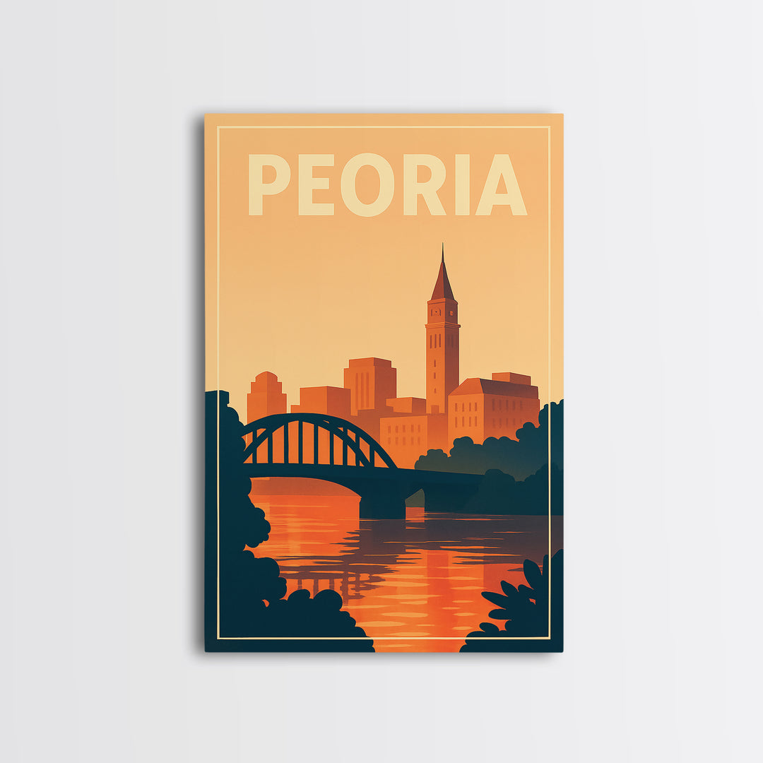 Peoria Travel Poster, Framed Canvas Print, Classic Travel Poster Art, Peoria Poster Print, Vintage Travel Art, Travel Wall Art