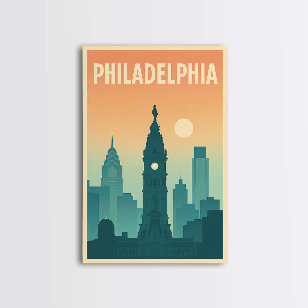 Philadelphia Pennsylvania Travel Poster, Canvas Print, Classic Travel Poster Art, Philadelphia Wall Art, Office Decor, Eclectic Wall Decor