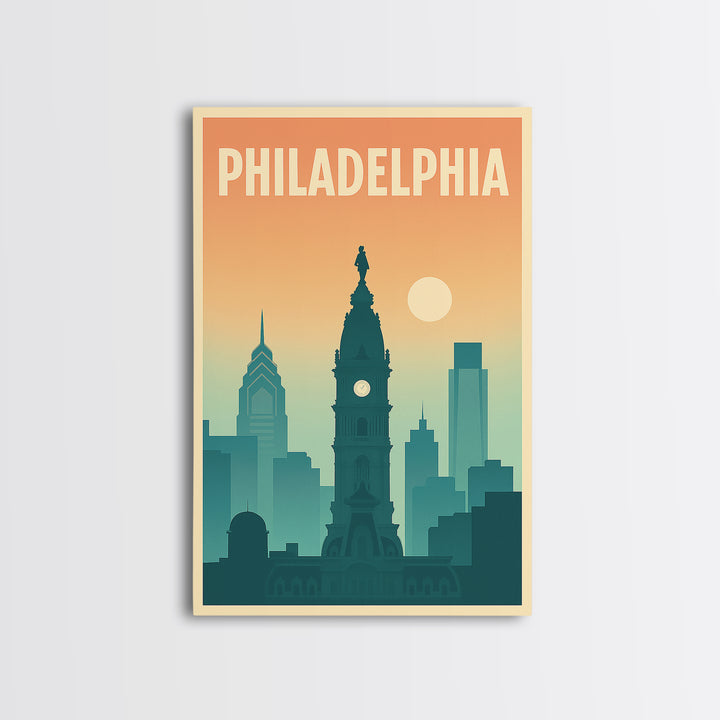 Philadelphia Pennsylvania Travel Poster, Canvas Print, Classic Travel Poster Art, Philadelphia Wall Art, Office Decor, Eclectic Wall Decor