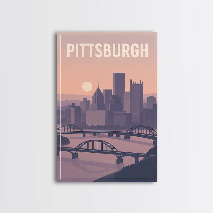 Pittsburgh Pennsylvania Travel Poster, Canvas Print, Classic Poster Art, Pittsburgh Wall Art, Mid Century Wall Art, City Art Print, Wall Art
