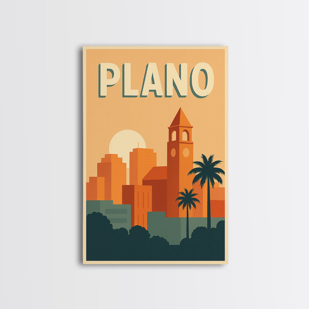 Plano Travel Poster, Canvas Print, Mid Century City Wall Art, Plano Travel Art, Travel Poster Set, Travel Art Print, Travel Wall Decor