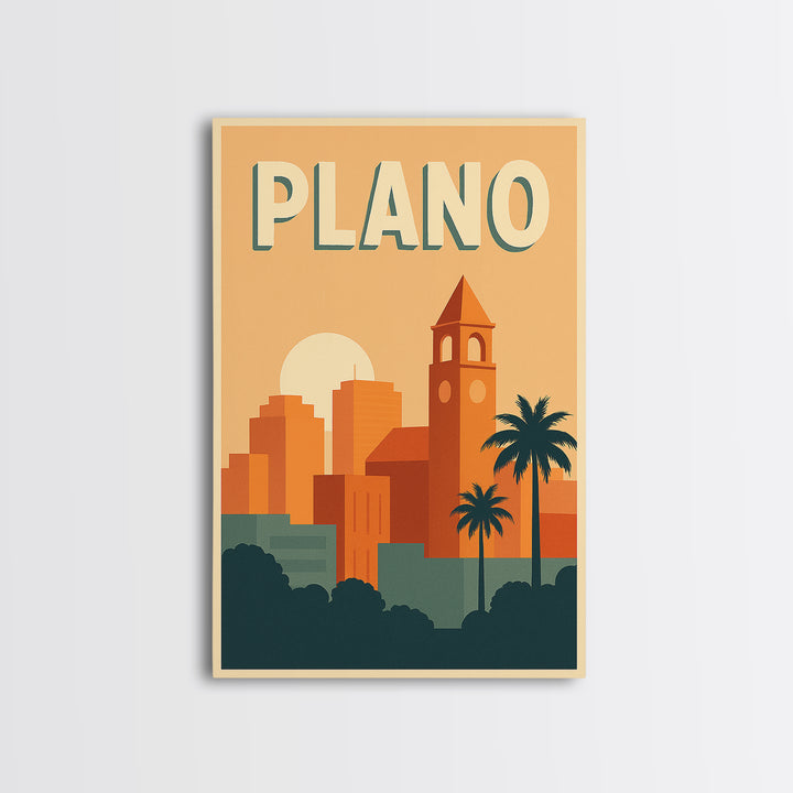 Plano Travel Poster, Canvas Print, Mid Century City Wall Art, Plano Travel Art, Travel Poster Set, Travel Art Print, Travel Wall Decor