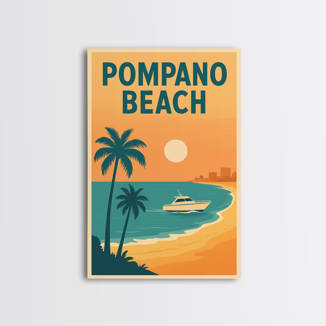 Pompano Beach Travel Poster, Framed Canvas Print, Classic Travel Poster Art, Pompano Beach Poster Print, Modern Wall Decor, City Art Print