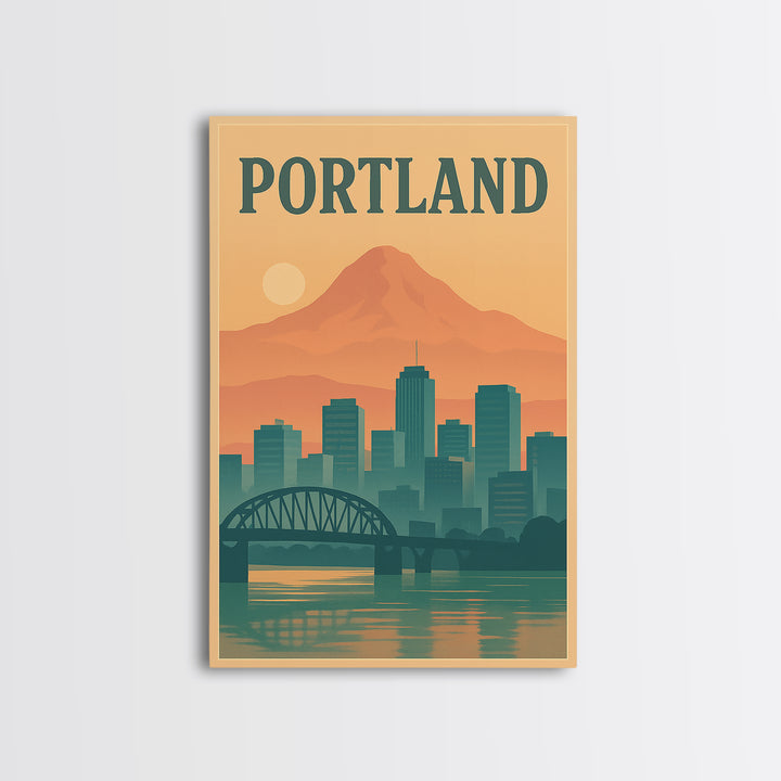 Portland Travel Poster, Framed Canvas Print, Mid Century City Wall Art, Portland Poster Print, Fine Art Print, Vintage Travel Art