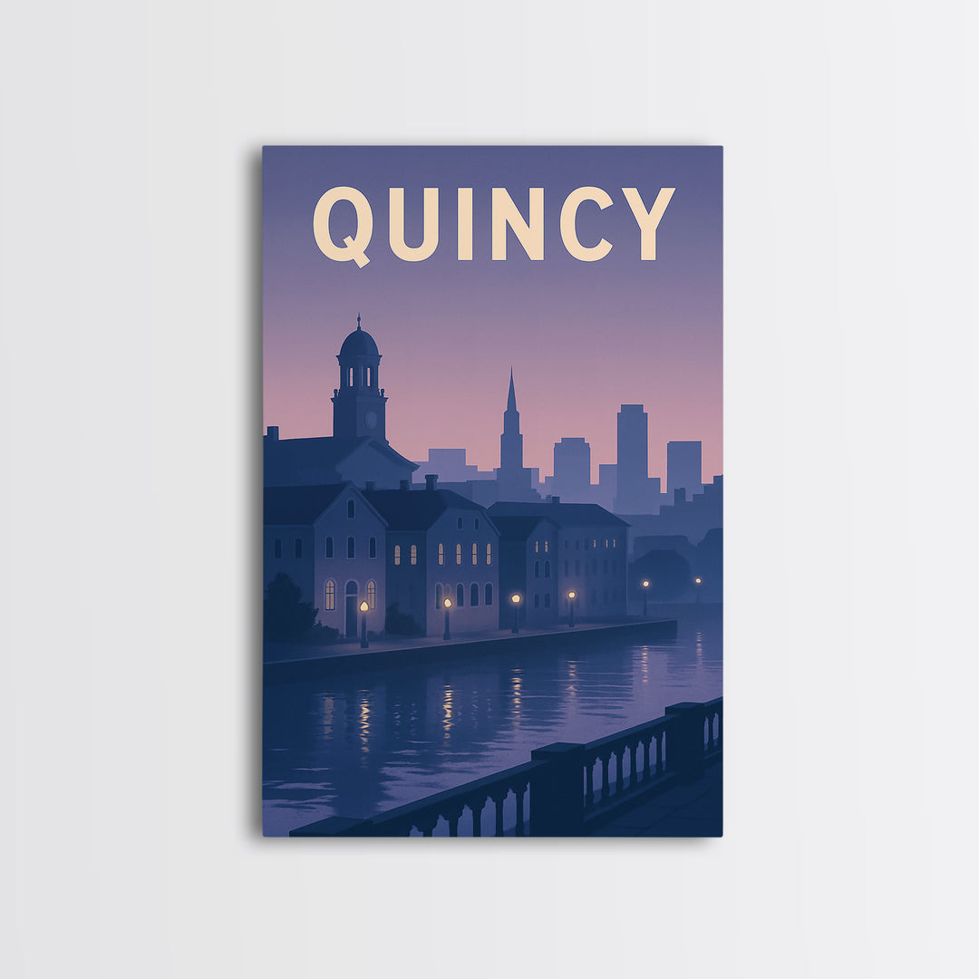 Quincy Massachusetts Travel Poster, Canvas Print, Vintage Poster Art, Quincy Wall Art, City Art Print, Travel Wall Art, Travel Poster Art
