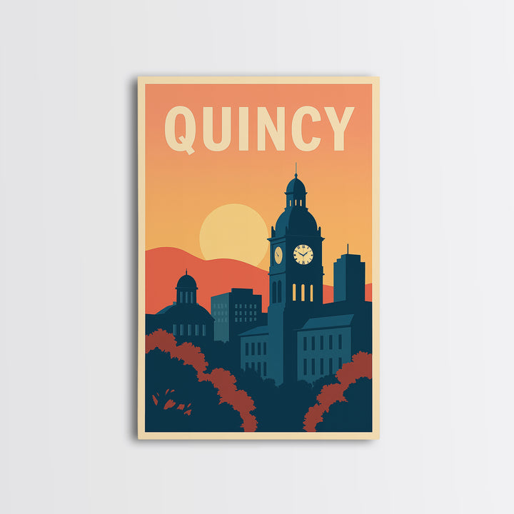 Quincy Travel Poster, Framed Canvas Print, Classic Travel Poster Art, Quincy Poster Print, Vintage City Art, City Travel Prints