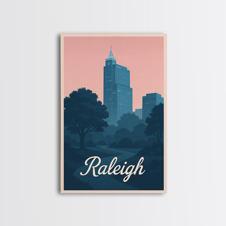 Raleigh Travel Poster, Framed Canvas Print, Classic Travel Poster Art, Raleigh Wall Art, Travel Poster Art, Vintage Travel Art