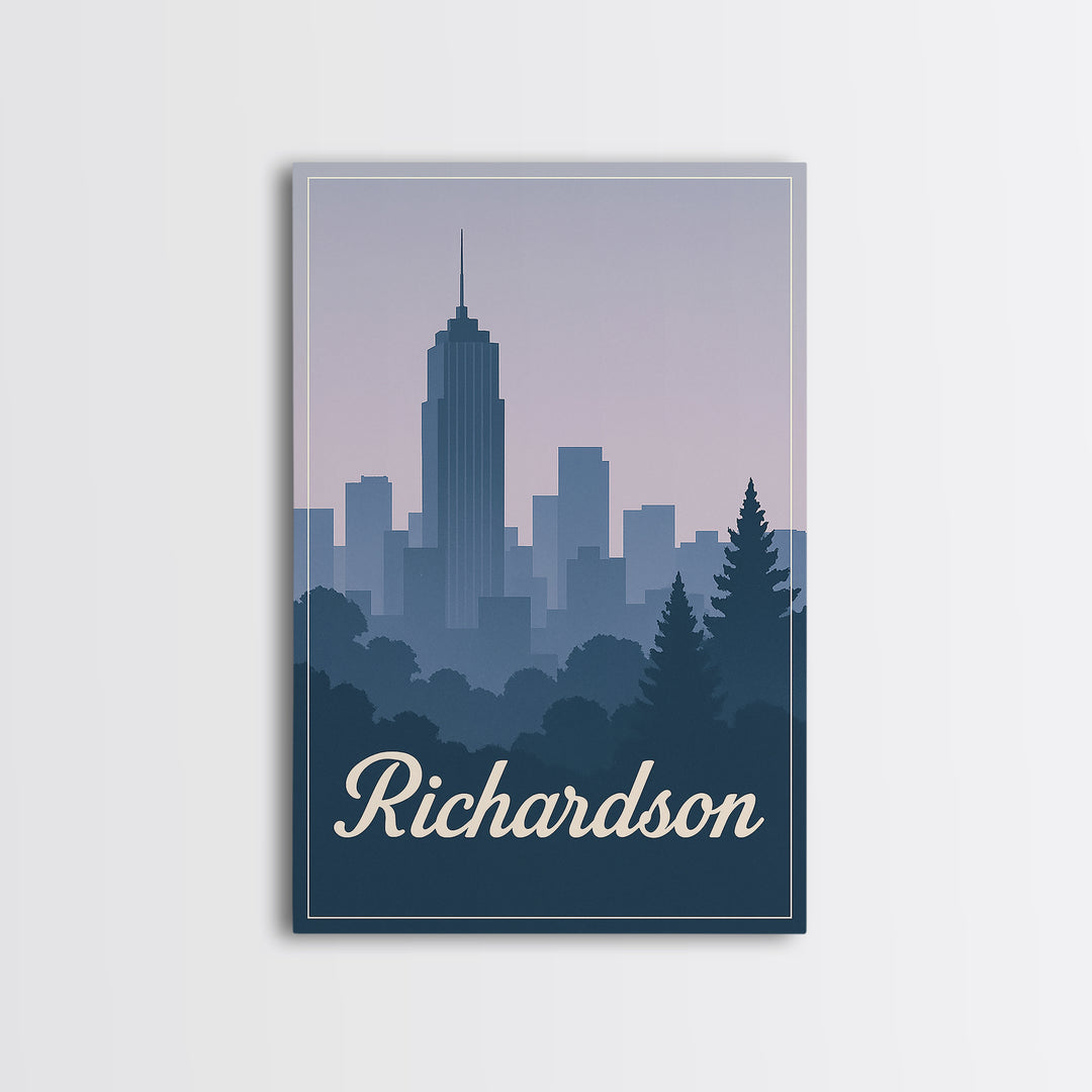 Richardson Travel Poster, Canvas Print, Retro Sunset Skyline Art, Richardson Wall Art, Home Office Decor, Wanderlust Decor, Poster Art