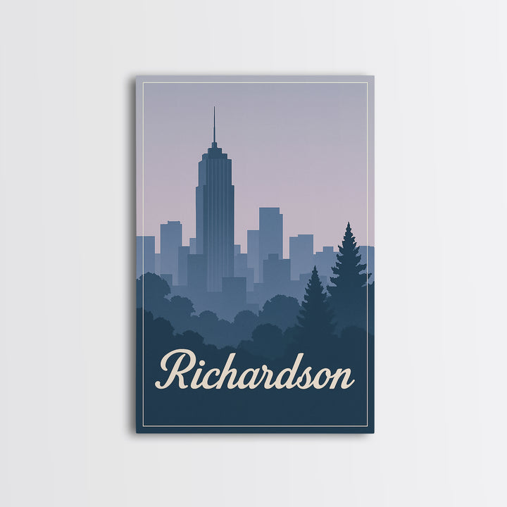 Richardson Travel Poster, Canvas Print, Retro Sunset Skyline Art, Richardson Wall Art, Home Office Decor, Wanderlust Decor, Poster Art
