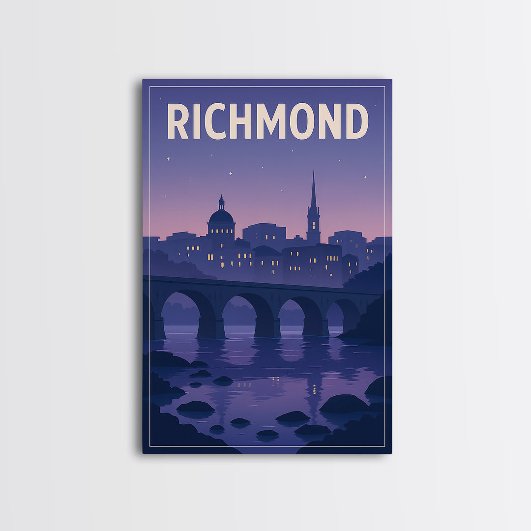 Richmond Travel Poster, Canvas Print, Retro Sunset Skyline Art, Richmond City Art, Vintage City Art, Vintage Travel Print, Landscape Art