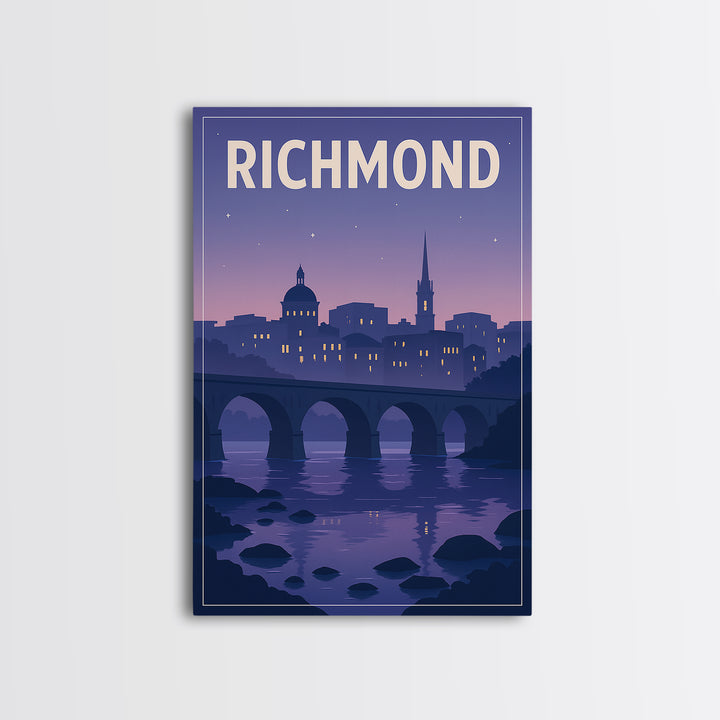 Richmond Travel Poster, Canvas Print, Retro Sunset Skyline Art, Richmond City Art, Vintage City Art, Vintage Travel Print, Landscape Art
