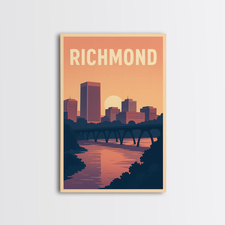 Richmond Travel Poster, Framed Canvas Print, Mid Century City Wall Art, Richmond City Art, Retro Travel Print, Home Office Decor