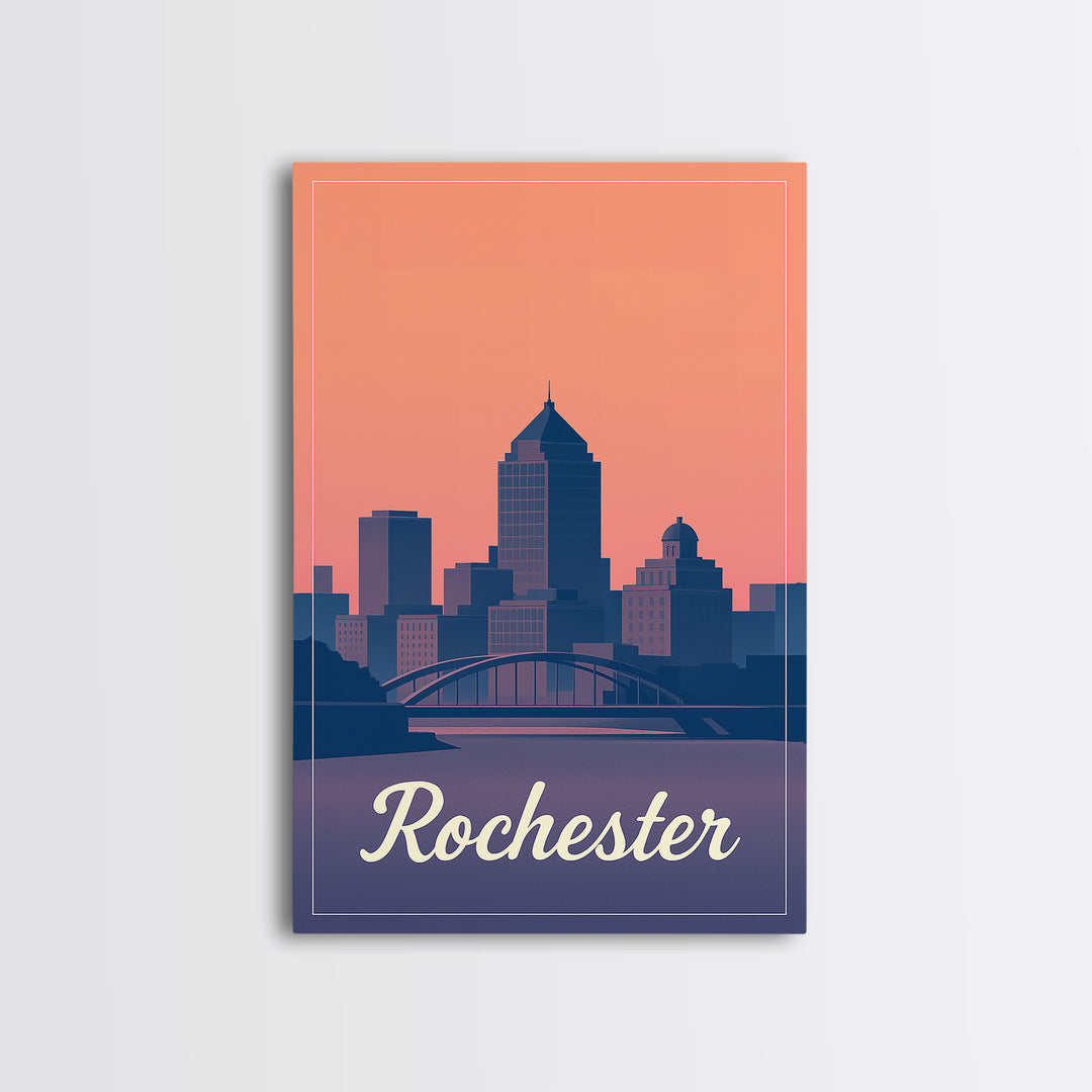 Rochester Travel Poster, Framed Canvas Print, Mid Century City Wall Art, Rochester Poster Print, Eclectic Wall Decor, Travel Art Print