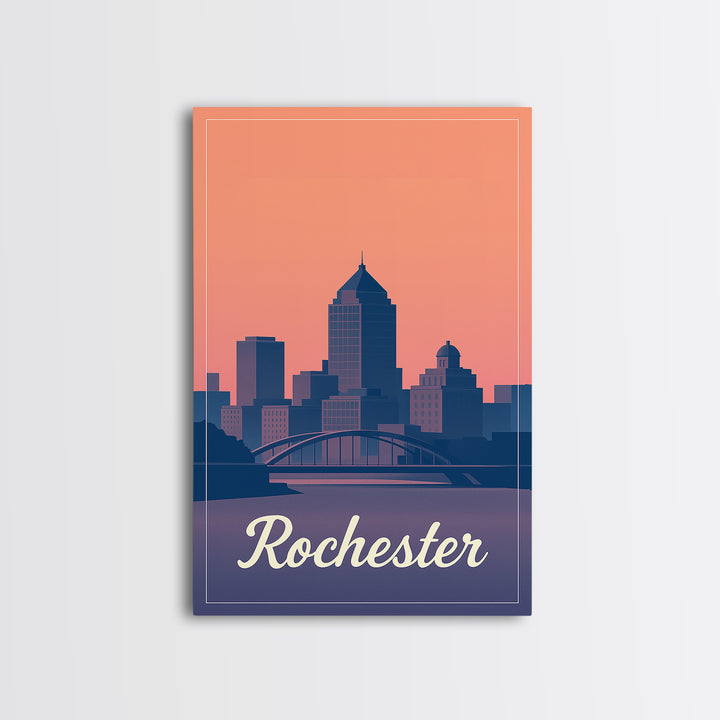 Rochester Travel Poster, Framed Canvas Print, Mid Century City Wall Art, Rochester Poster Print, Eclectic Wall Decor, Travel Art Print
