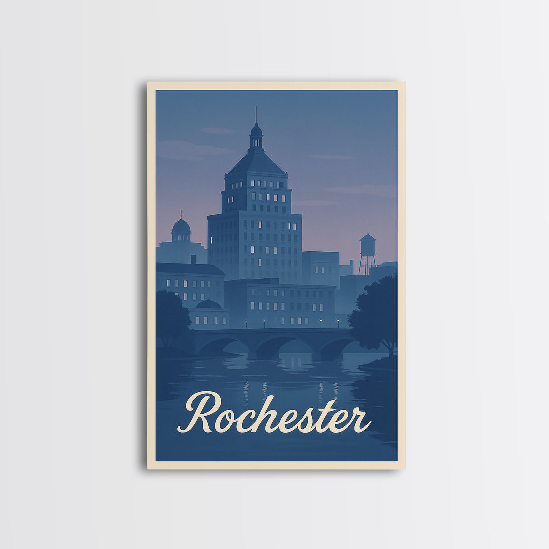 Rochester Travel Poster, Framed Canvas Print, Vintage Travel Poster Art, Rochester City Art, City Travel Prints, Vintage City Poster