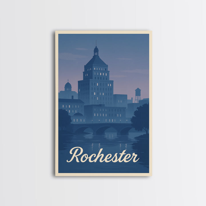 Rochester Travel Poster, Framed Canvas Print, Vintage Travel Poster Art, Rochester City Art, City Travel Prints, Vintage City Poster