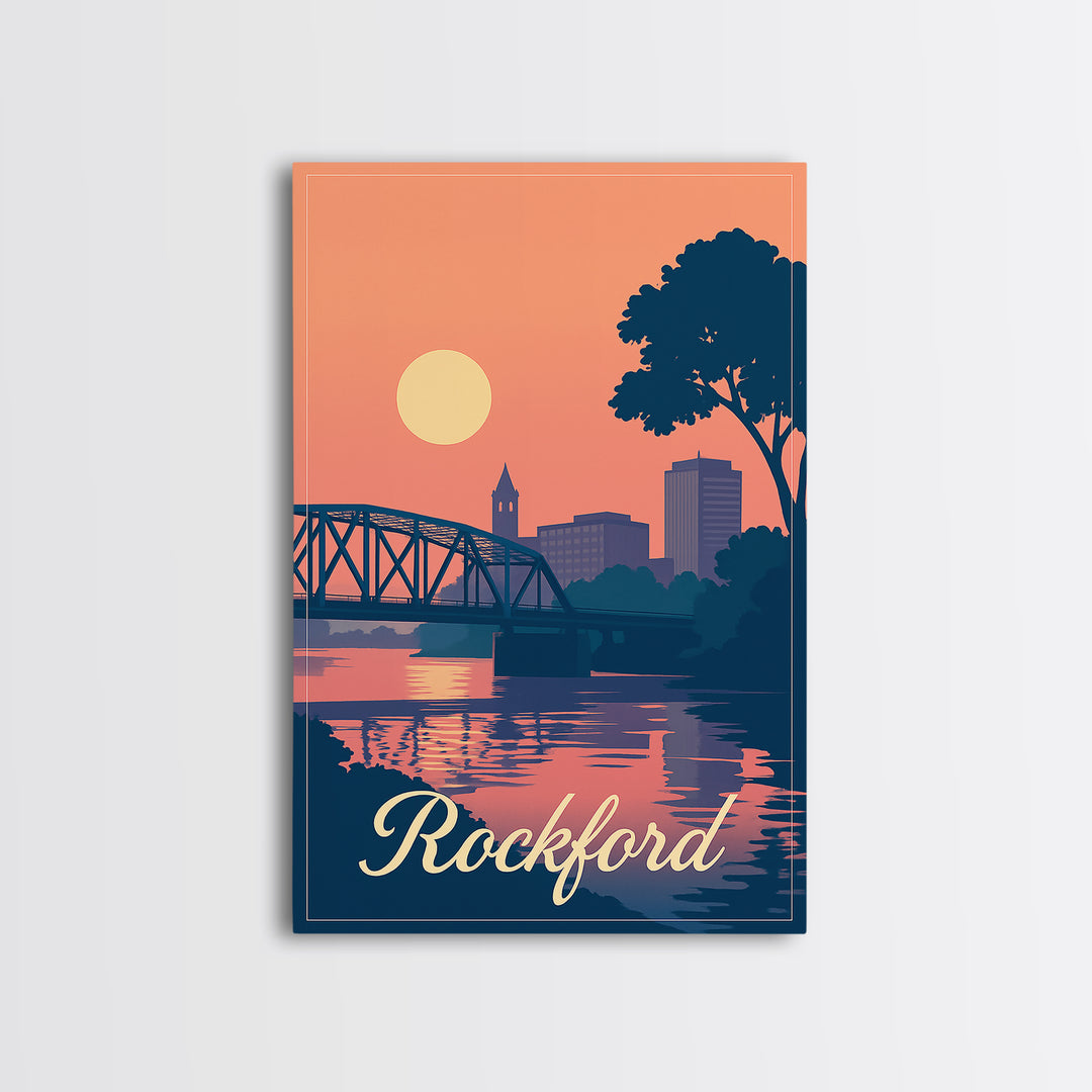 Rockford Illinois Travel Poster, Canvas Print, Classic Travel Poster Art, Rockford City Art, Travel Wall Art, Wall Decor, Fine Art Print