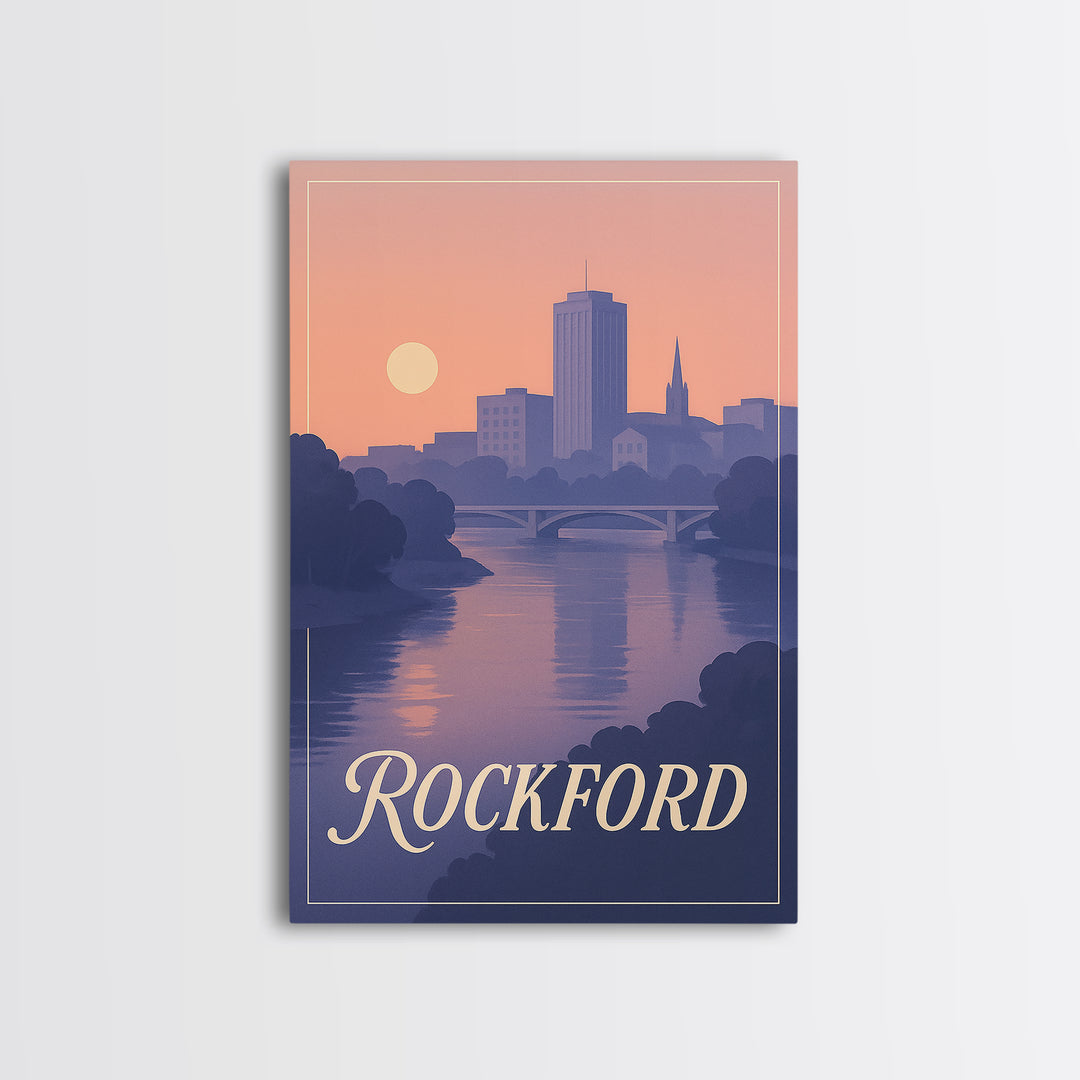 Rockford Travel Poster, Canvas Print, Mid Century City Wall Art, Rockford Poster Print, City Art Print, Travel Poster Art, Travel Art Print